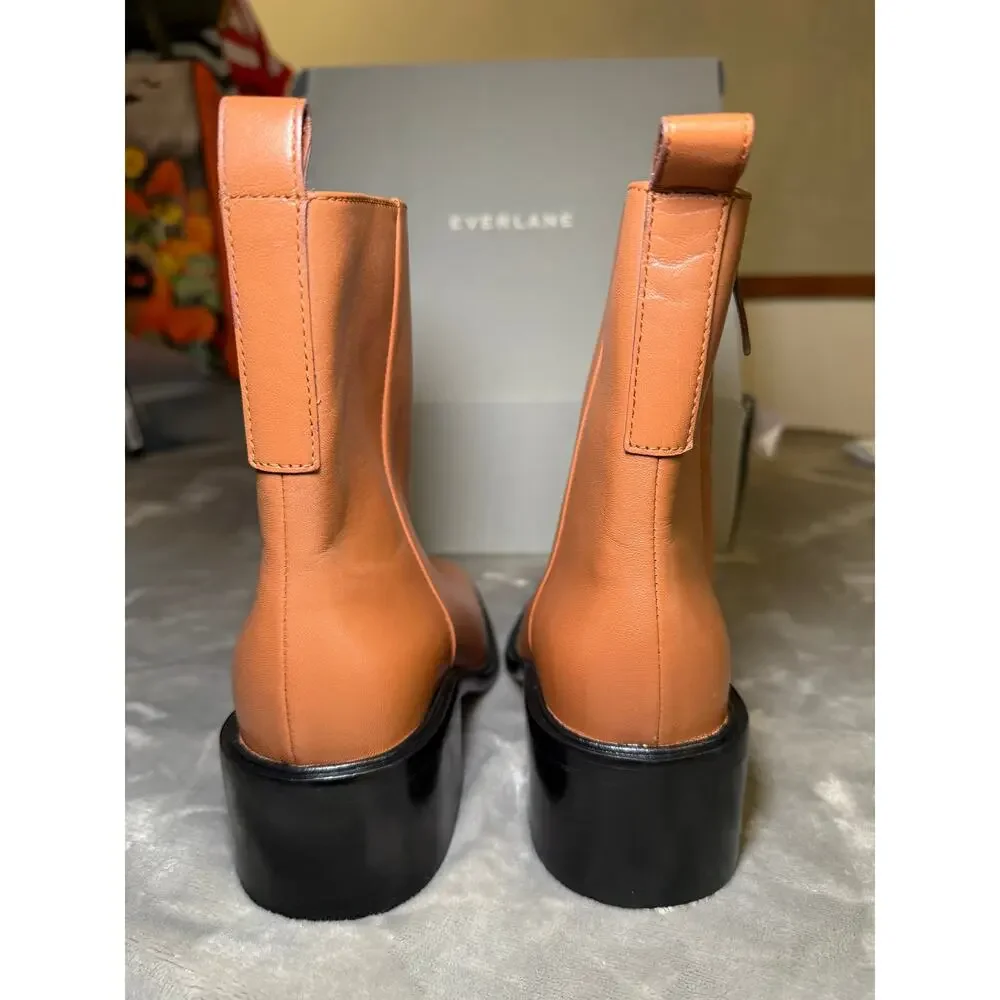 Everlane The Day Boot 8.5 Saddle Brown Leather Square Toe NWOT